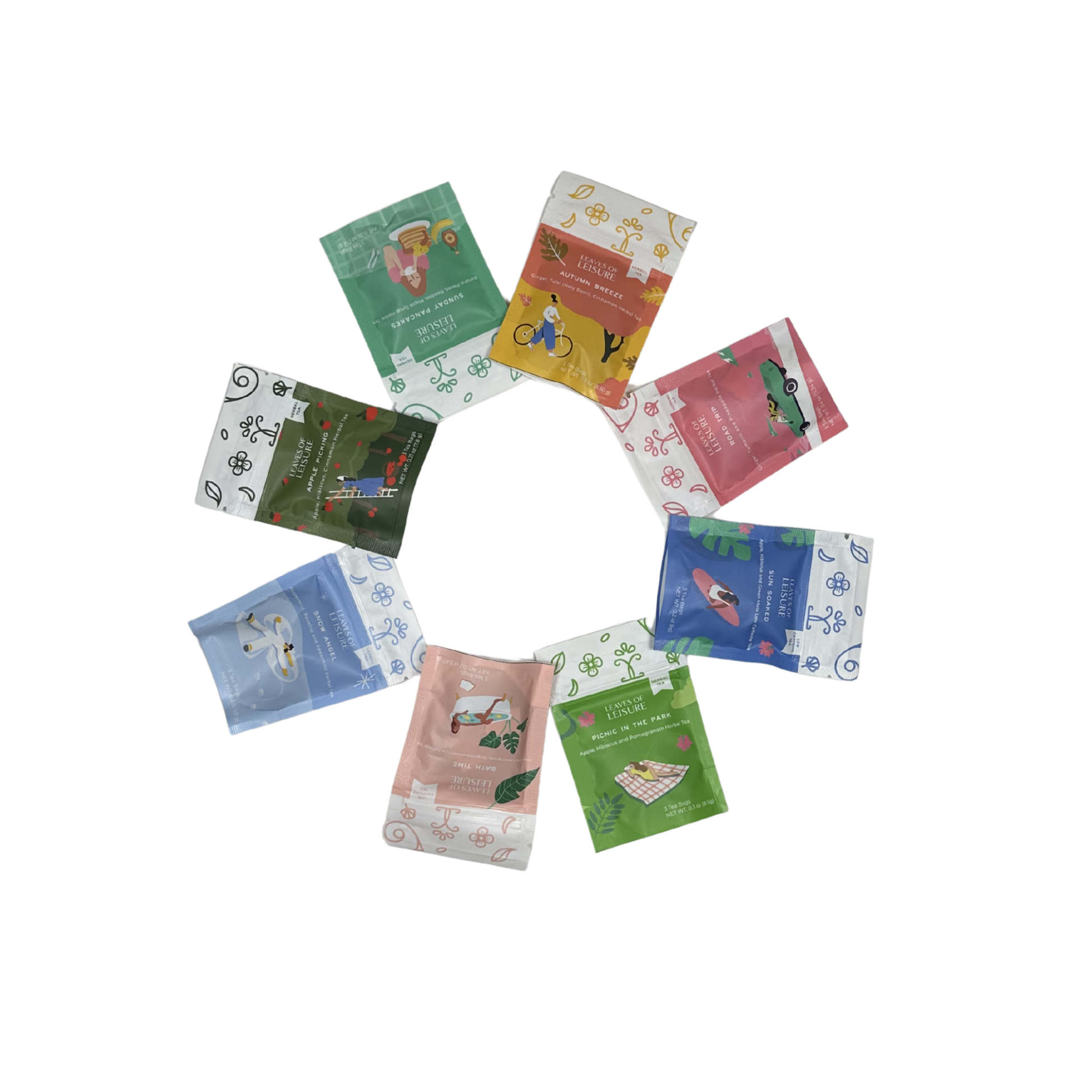 Leaves of Leisure herbal tea sampler set all 8 blends caffeine free