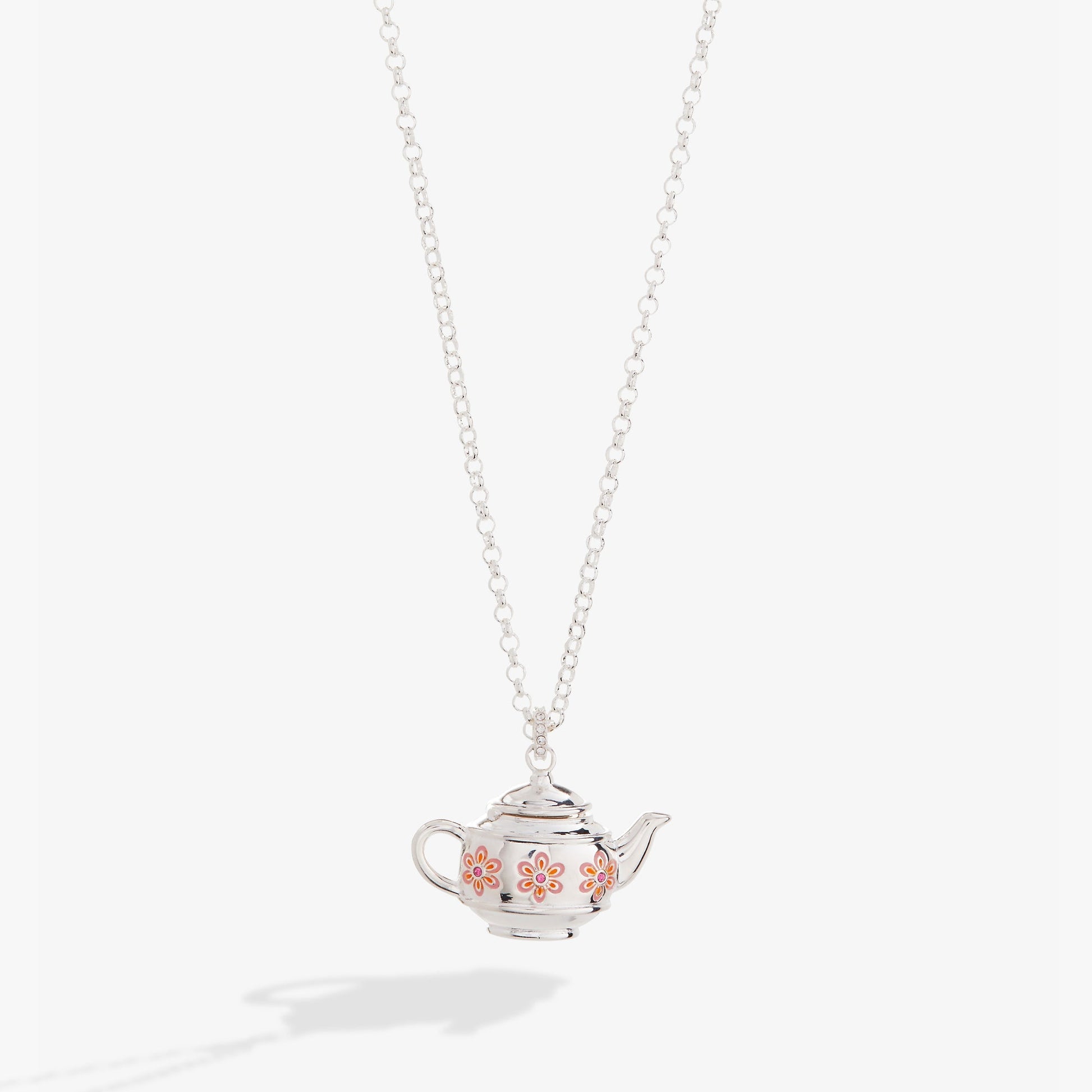 Floral Teapot Locket Pendant Necklace Leaves of Leisure