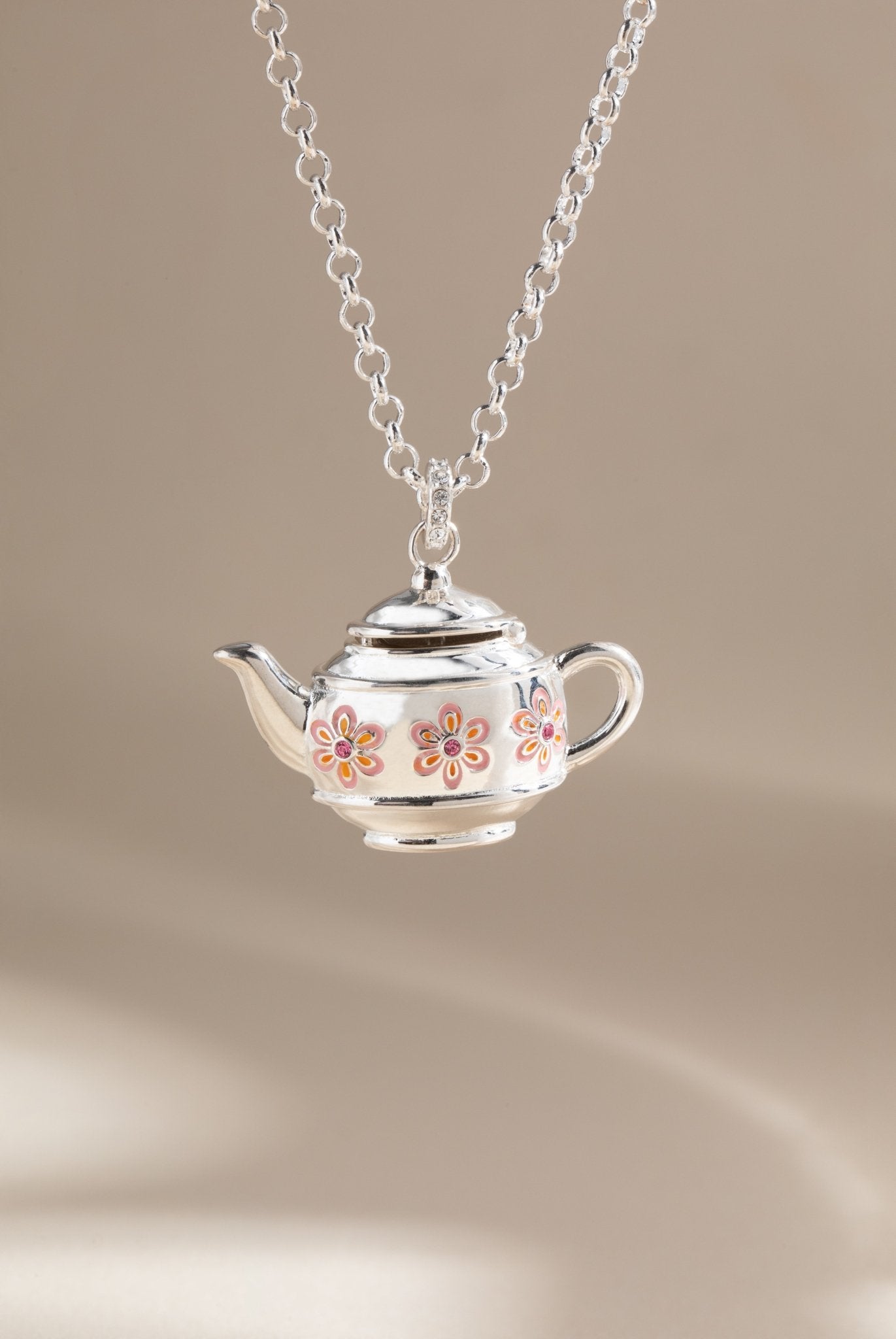Floral Teapot Locket Pendant Necklace Leaves of Leisure