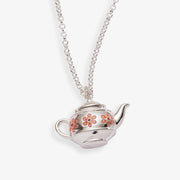 Floral Teapot Locket Pendant Necklace Leaves of Leisure
