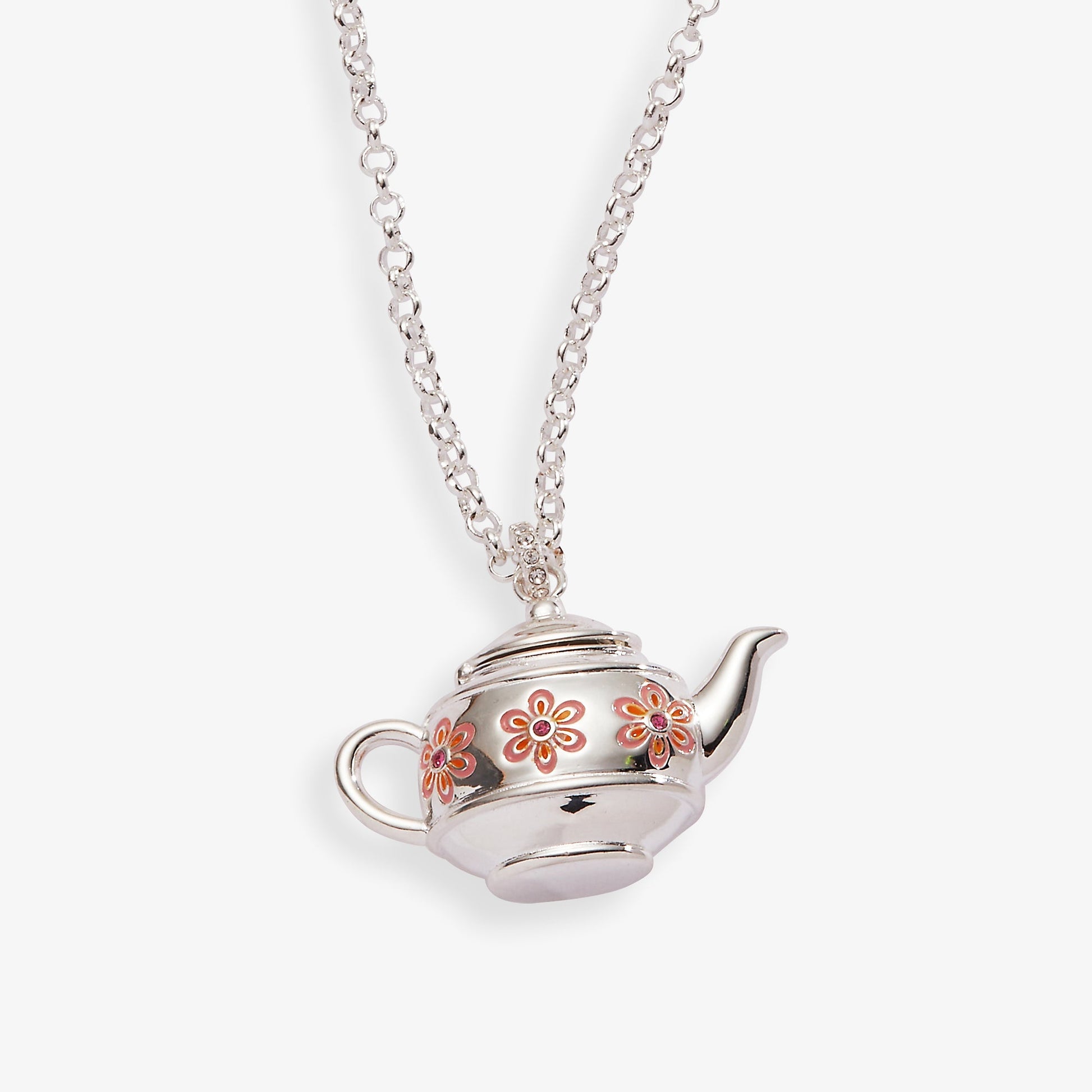 Floral Teapot Locket Pendant Necklace Leaves of Leisure