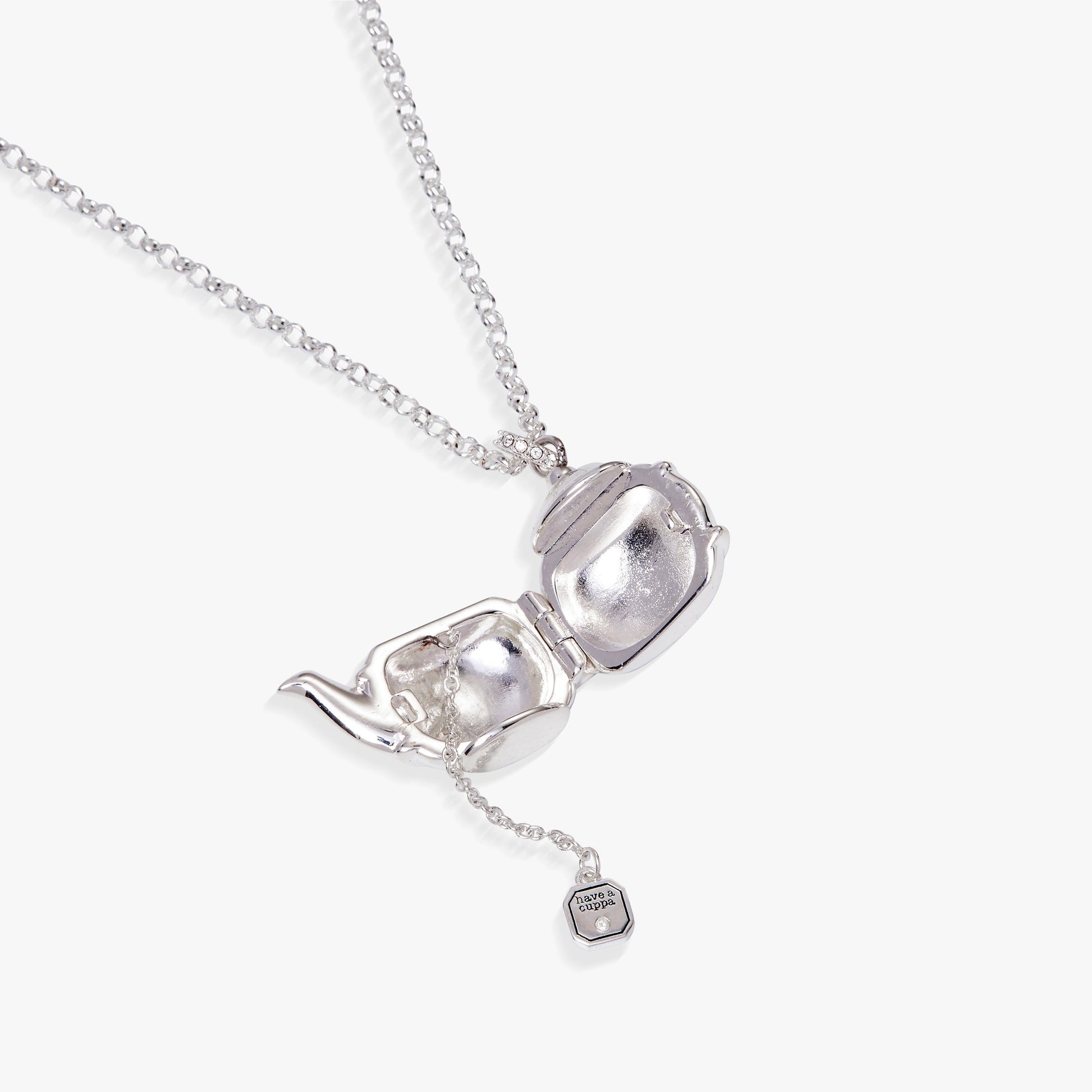 Floral Teapot Locket Pendant Necklace Leaves of Leisure