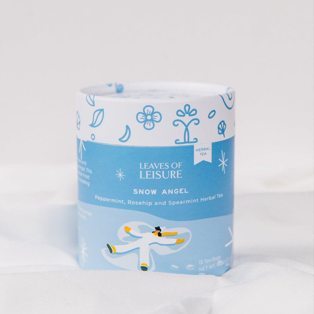 Snow Angel caffeine-free herbal tea canister — peppermint, spearmint & ginger — Leaves of Leisure