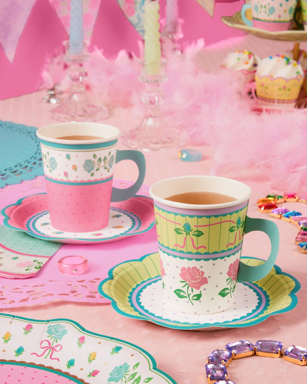 Tea Party Cups + Saucers - 32 pc drinkware set Leaves of Leisure