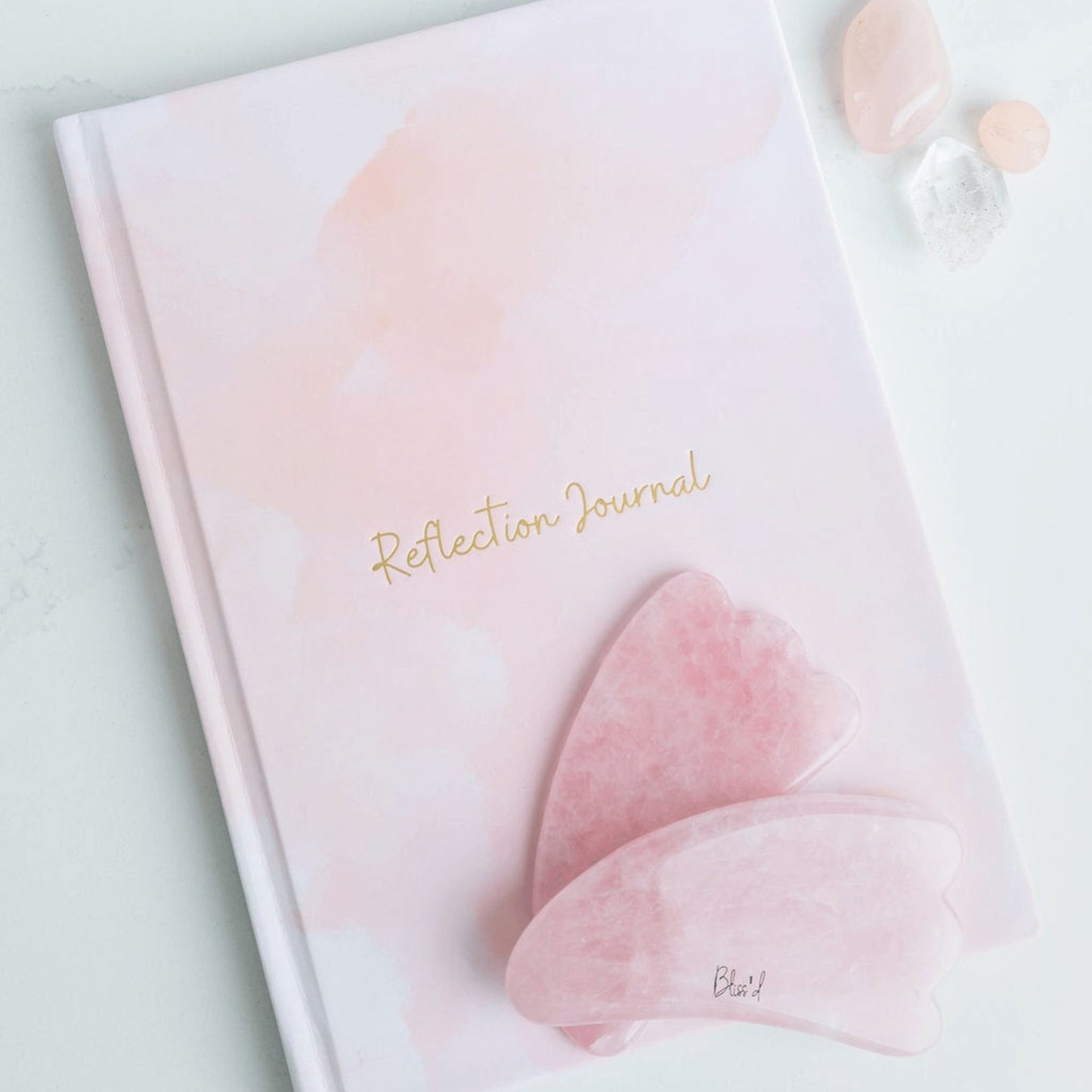 Mind + Body Self-Care Bundle: Time to Reflect Journal & Rose Quartz Gua Sha by Bliss'd Co Leaves of Leisure