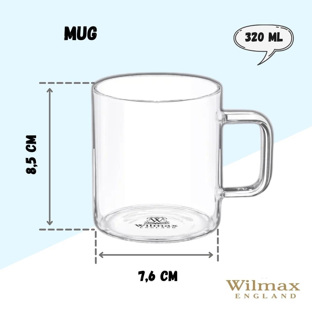 Thermo Glass Mug 11 Oz | High temperature and shock resistant by Wilmax Porcelain Leaves of Leisure