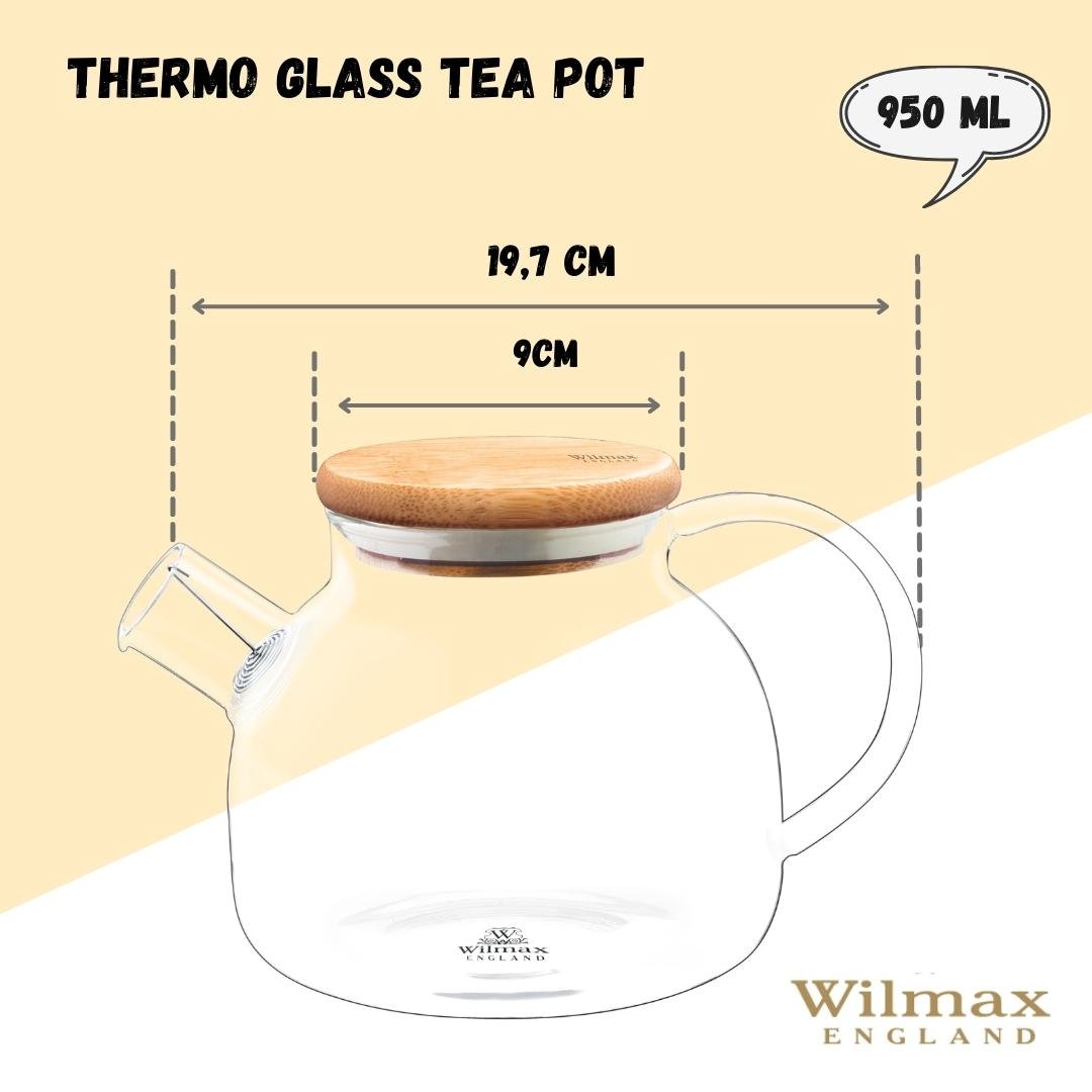 Thermo Glass Tea Pot 32 Fl Oz | High temperature and shock resistant by Wilmax Porcelain Leaves of Leisure
