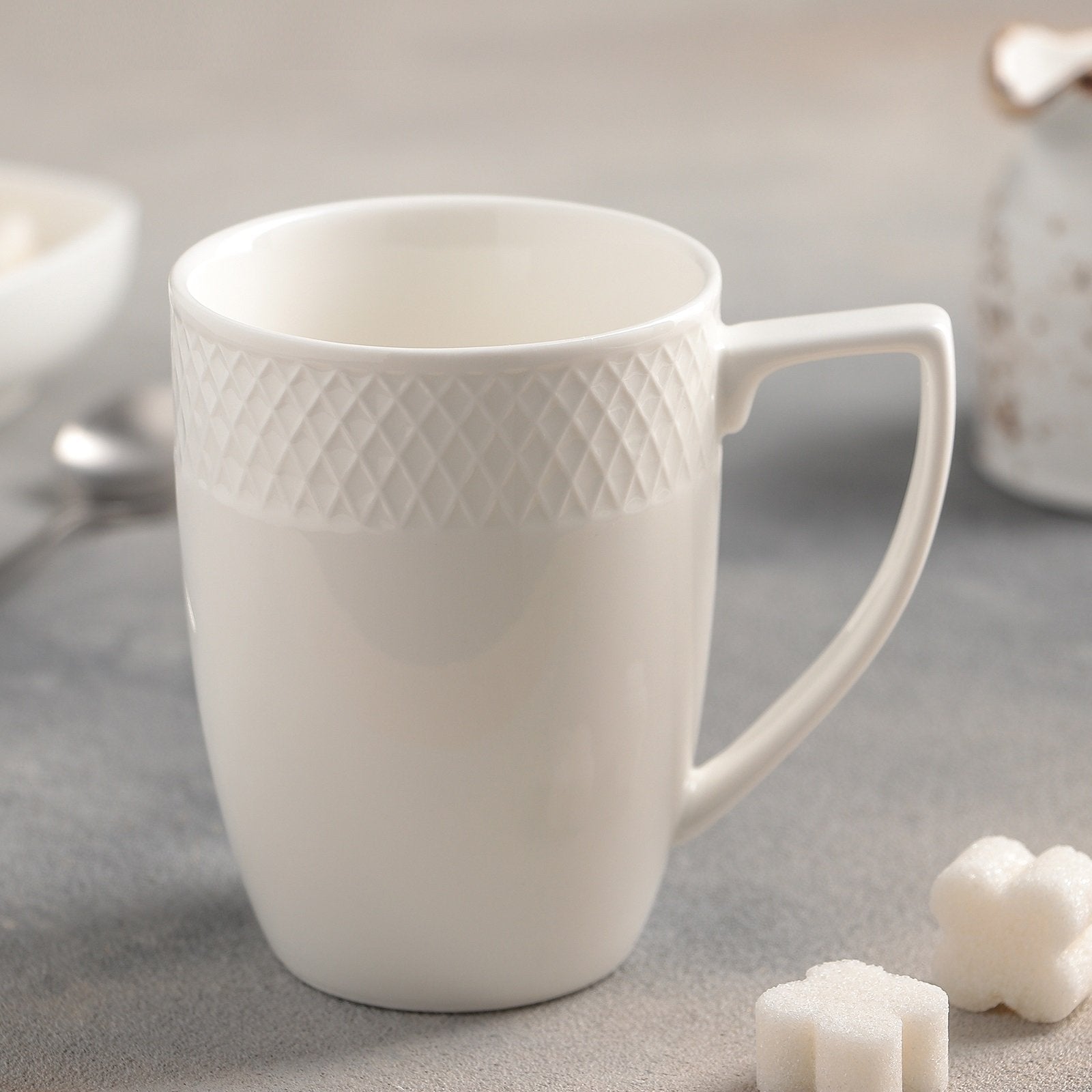 White Coffee Mug 12 Oz | 350 Ml by Wilmax Porcelain Leaves of Leisure