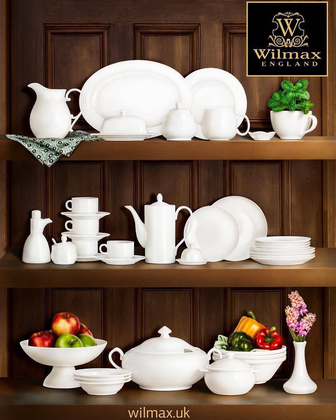 White Set: Teapot 13 Oz | 375 Ml & Cup 11 Oz | 340 Ml by Wilmax Porcelain Leaves of Leisure